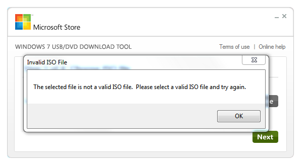 the selected file is not a valid iso