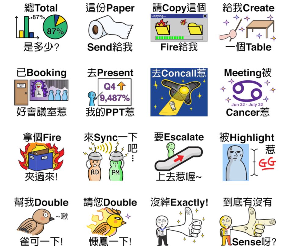 上班族必備貼圖 總total多少 辦公室常用英語line貼圖 雲爸的私處